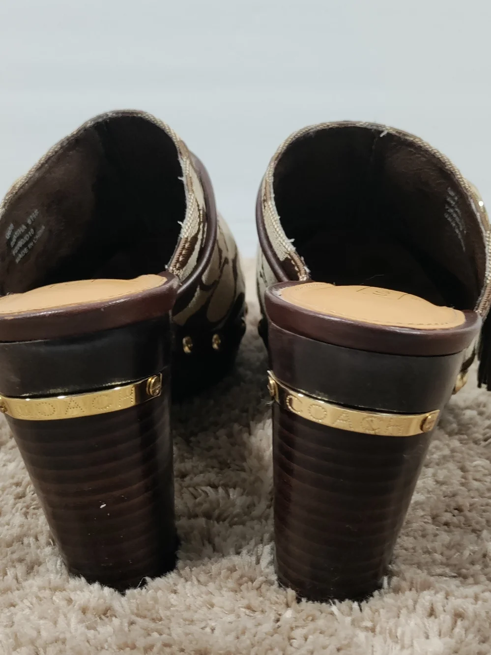 Coach Signature C Jacquard Platform Clog Mules Brown Women’s Size 6.5B